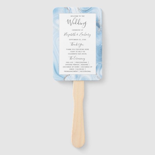 Éventail Baby Blue Silver Agate Programme de mariage (Devant)