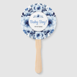 Éventail Baby shower d'aquarelle bleu clair doux