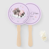 Éventail Baby shower de fille animale au raton laveur doux (Devant et derrière)