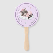 Éventail Baby shower de fille animale au raton laveur doux (Devant)