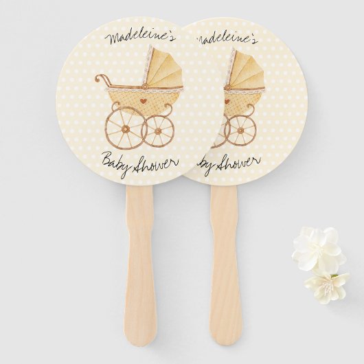 Éventail Baby shower de poussette rustique Aquarelle (Devant et derrière)