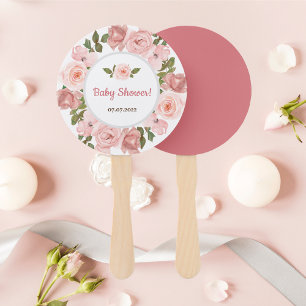 Éventail Baby shower floral de couleur Rose clair