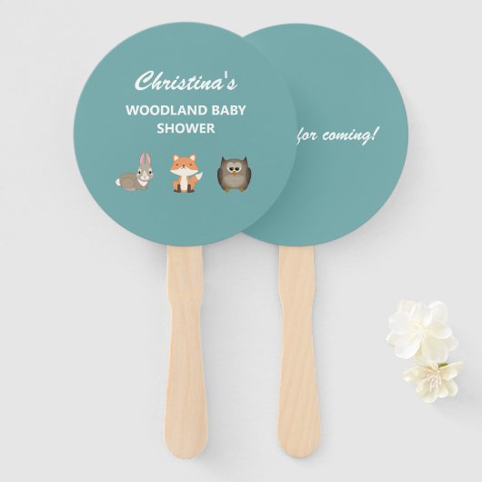 Éventail Baby shower forestier (Devant et derrière)