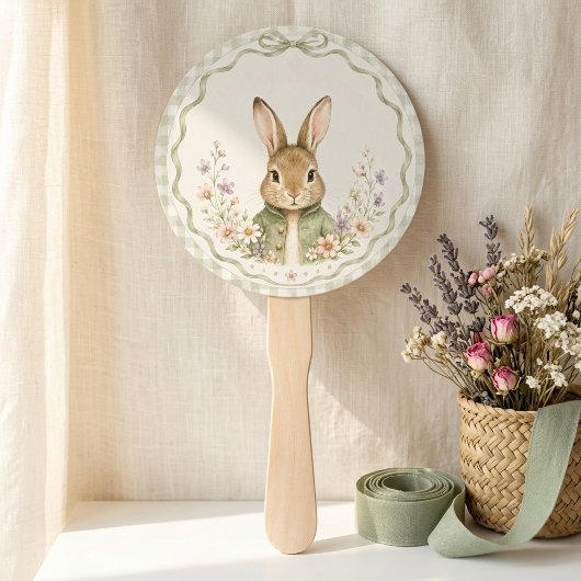 Éventail Baby Shower Lapin Sage Gingham