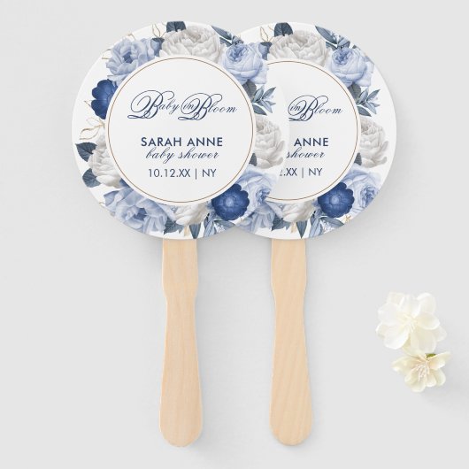 Éventail Baby shower moderne Rustique bleu & blanc (Devant et derrière)