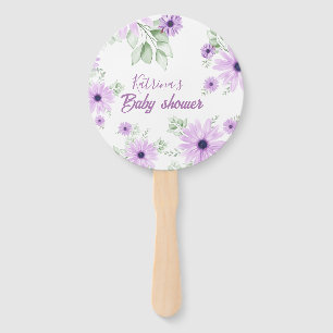 Éventail Baby shower personnalisé de fleurs d'aquarelle vio