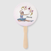 Éventail Ballerina en bleu Nom personnel sur rose (Dos)