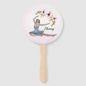 Éventail Ballerina en bleu Nom personnel sur rose (Devant)