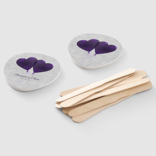 Éventail Balloons Coeur Violet Mariage Favoriser Ventilateu (Non-assemblé)