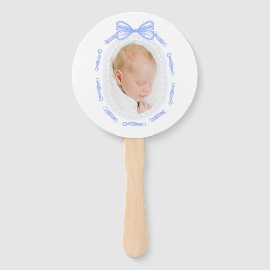 Éventail Baptême du cadre de ruban bleu (Devant)