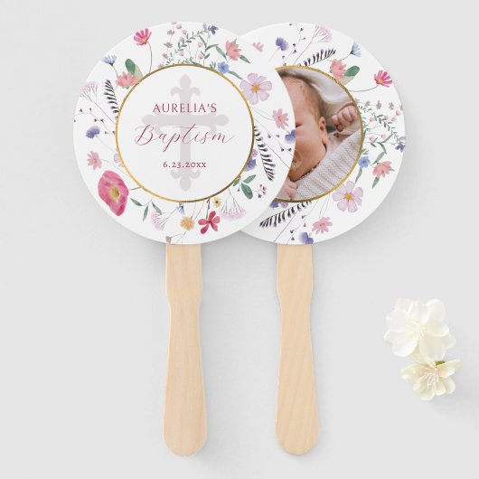 Éventail Baptême fleur sauvage (Devant et derrière)