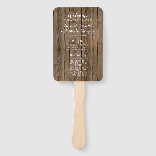Éventail Barn Wood Rustic Calligraphy Programme de mariage (Devant)