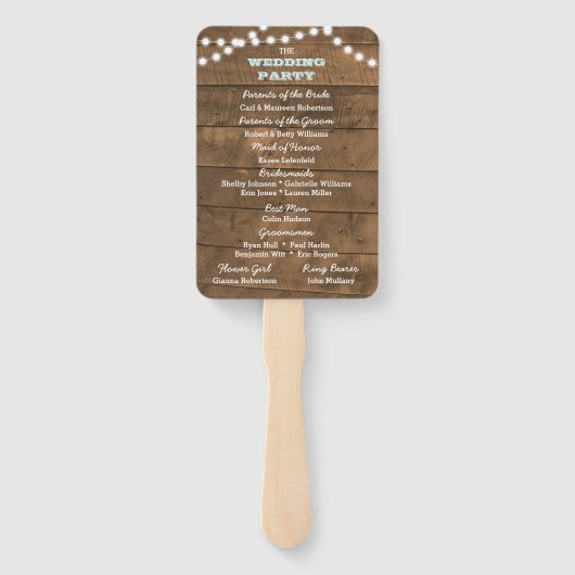 Éventail Barnwood Lights Aqua Wedding Programme de mariage  (Dos)