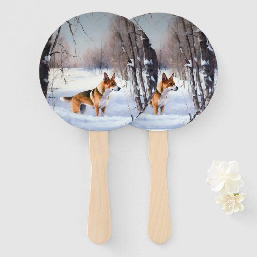 Éventail Basenji Laisser neiger Noël (Devant et derrière)