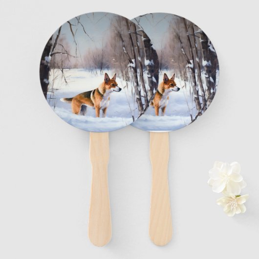 Éventail Basenji Qu'il neige Noël (Devant et derrière)