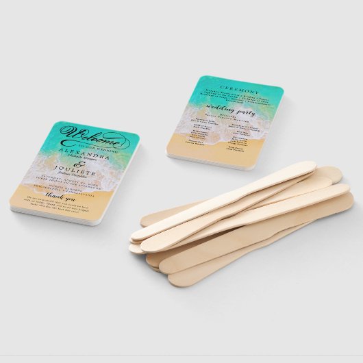 Éventail beach | Programme de mariage turquoise Ventilateur (Non-assemblé)