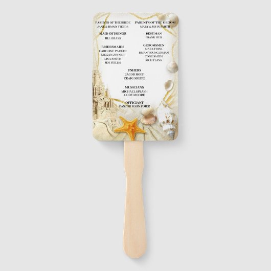 Éventail Beach Sand Castle Programme de mariage Ventilateur (Dos)