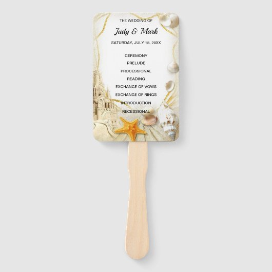 Éventail Beach Sand Castle Programme de mariage Ventilateur (Devant)