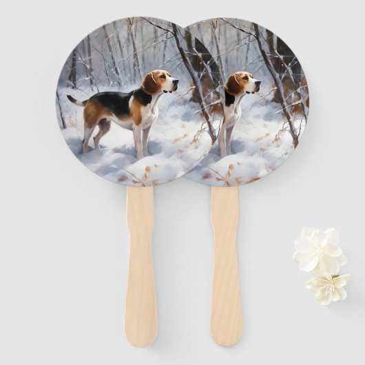 Éventail Beagle Noël sous la neige (Devant et derrière)