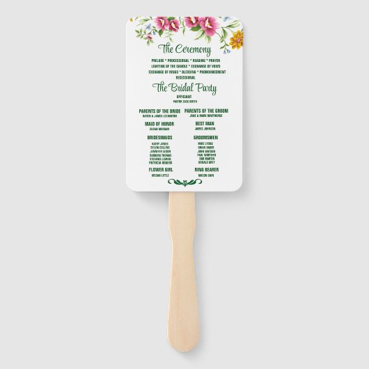 Éventail Beau programme de mariage de fleurs de printemps (Dos)