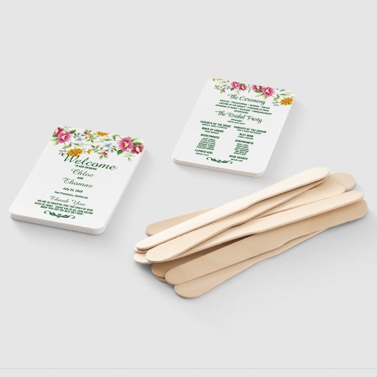 Éventail Beau programme de mariage de fleurs de printemps (Non-assemblé)