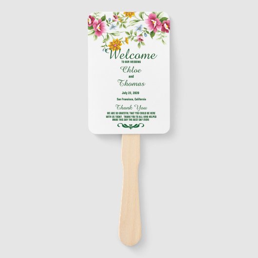 Éventail Beau programme de mariage de fleurs de printemps (Devant)