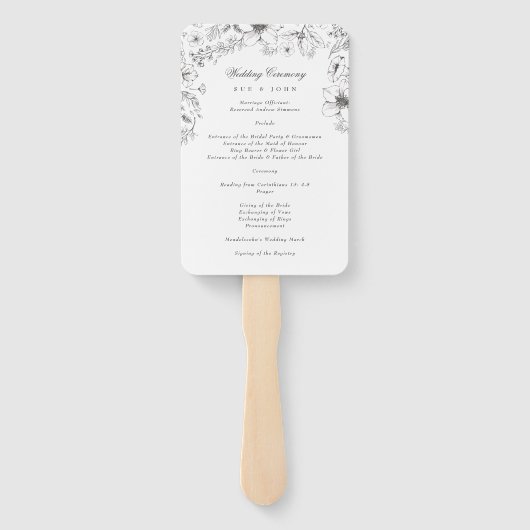 Éventail Beau programme de mariage floral esquissé (Dos)
