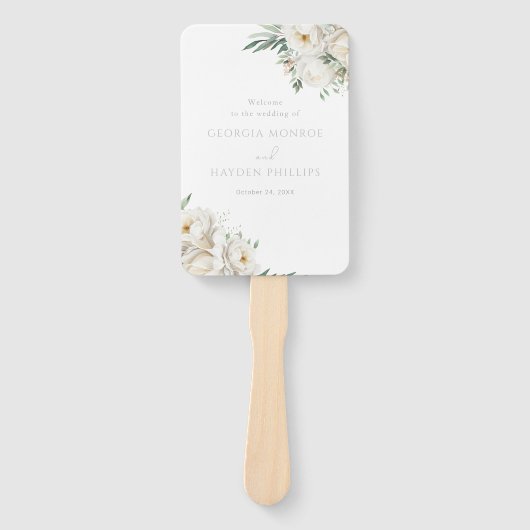 Éventail Beau Sage Leaf & White Flower Wedding Programme (Devant)