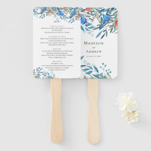 Éventail Beaux Oiseaux à l'aquarelle & Menu de Mariage avec