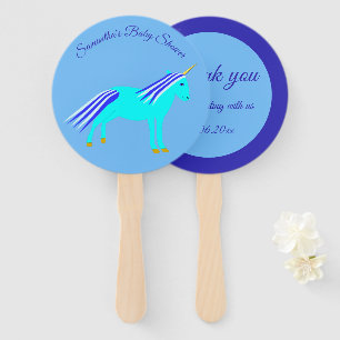 Éventail Bébé bleu mignon garçon Unicorn Baby shower main p