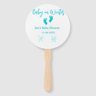 Éventail Bébé en hiver baby shower bleu bébé pieds snowflak