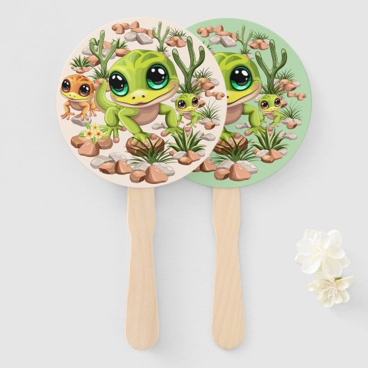 Éventail Bébé Geckos jote personnages de dessin (Devant et derrière)
