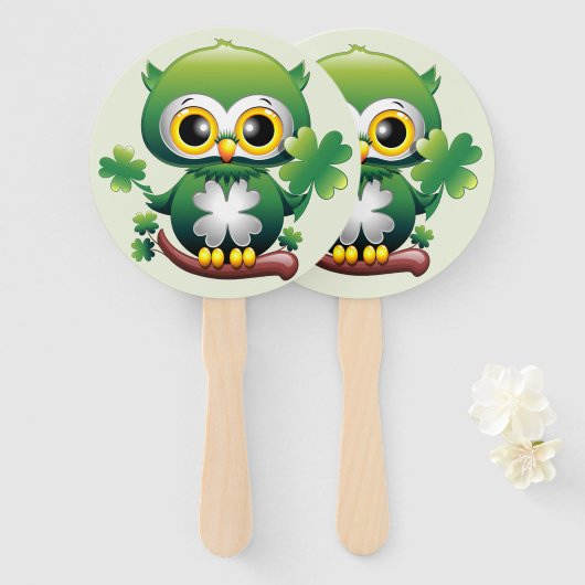 Éventail Bébé Hibou Mignon St Patrick Dessin Animé (Devant et derrière)