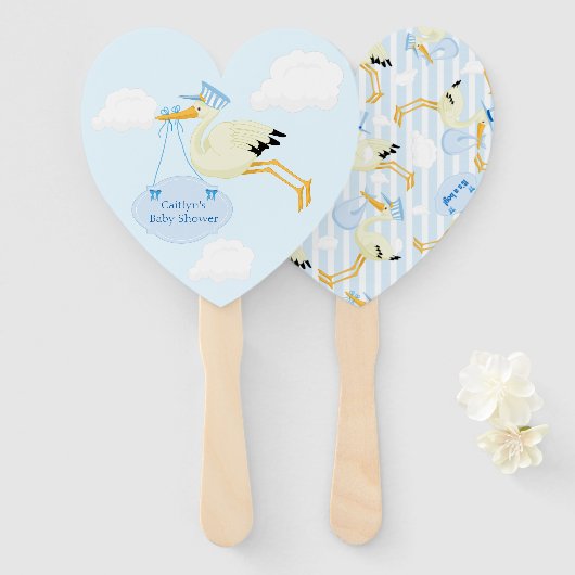 Éventail Bébé mignon garçon douche bleu (Devant et derrière)