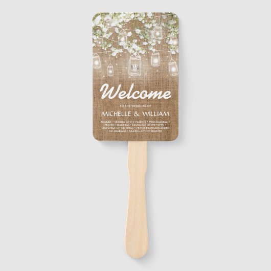 Éventail Bébé's Breath Rustic Burlap Wedding Programme (Devant)