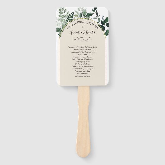 Éventail Beige Ivory Boho Arch programme de mariage botaniq (Devant)