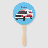 Éventail Belle ambulance rouge caricature van (Dos)
