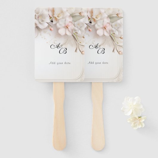 Éventail Belle Aquarelle rose blanche Fleurs (Devant et derrière)