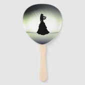 Éventail Belle Fille Gitane Joue du Violon Vert (Dos)