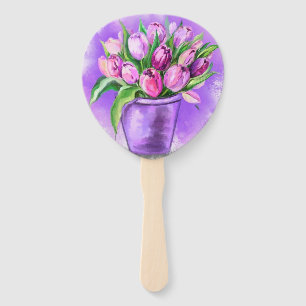 Éventail Belles Tulipes Violettes En Pot De Fleur Violet