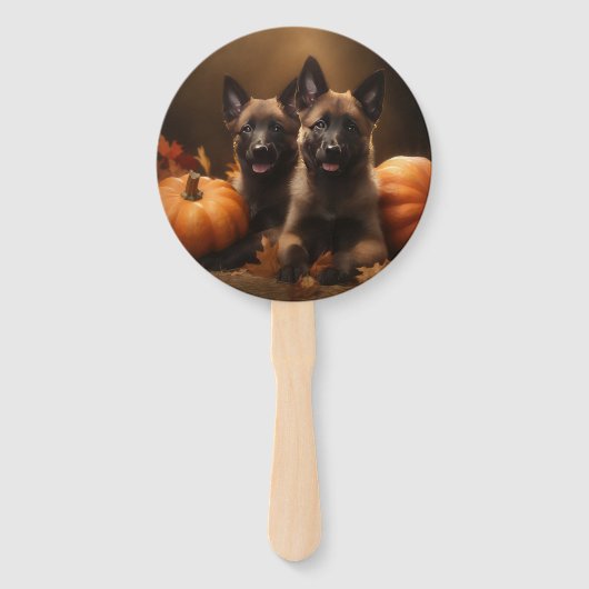 Éventail Berger belge Chiot Automne Citrouille de plaisir (Devant)