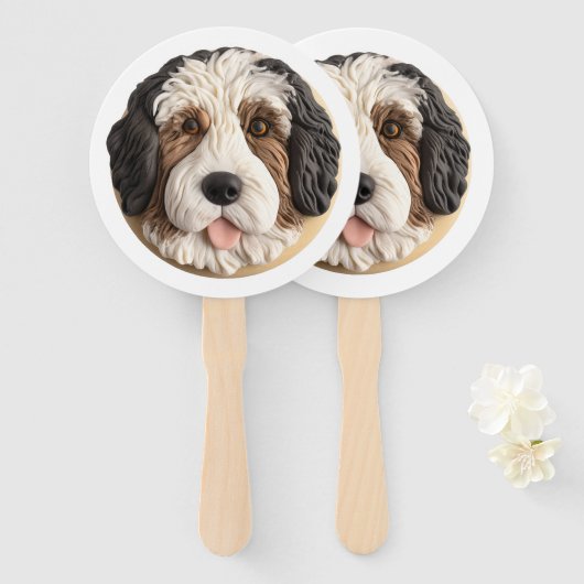 Éventail Bernedoodle Chien Inspiré 3D (Devant et derrière)