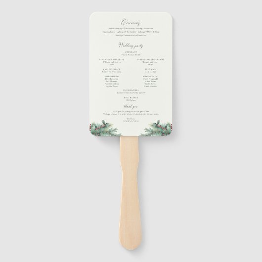 Éventail Berries d'hiver & Pine Programme de mariage vert (Dos)