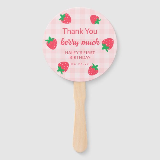 Éventail Berry rose fraise Premier bébé Photo Anniversaire (Devant)