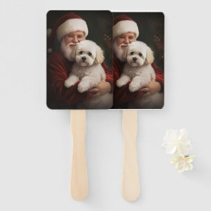 Éventail Bichon frisé avec le Père Noël Noël festif