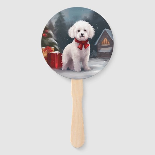 Éventail Bichon Frise Dog à Noël de neige (Dos)