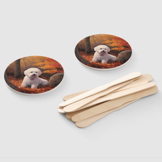 Éventail Bichon Frise en automne Feuilles automne Inspire (Non-assemblé)