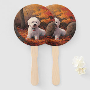 Éventail Bichon Frise en automne Feuilles automne Inspire