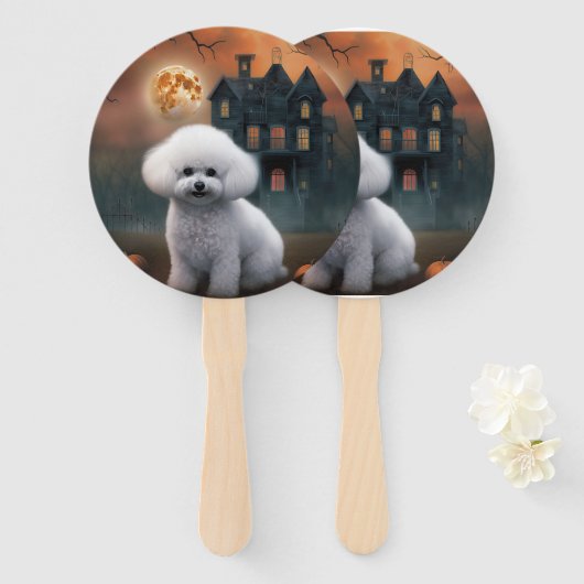 Éventail Bichon Frise Halloween Effrayant (Devant et derrière)
