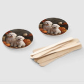 Éventail Bichon Frise Puppy Automne Citrouille délice (Non-assemblé)